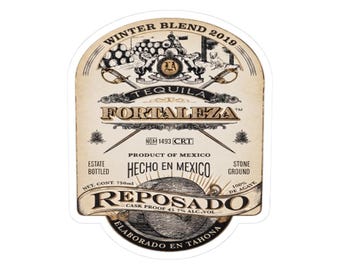 Vintage Tequila Fortaleza,   Winter Blend  Mexican Tequila Sticker | Vintage Bottle Design