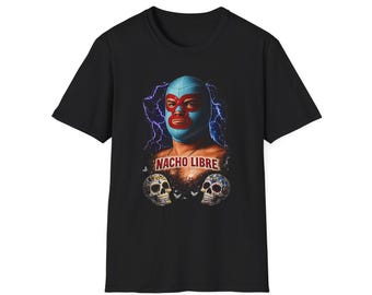 Nacho Libre Shirt, Vintage Wrestling T-Shirt, Lucha Libre Mask and Skull Graphic, Mexican Vibe, Retro Pop Culture Tee for Men Women