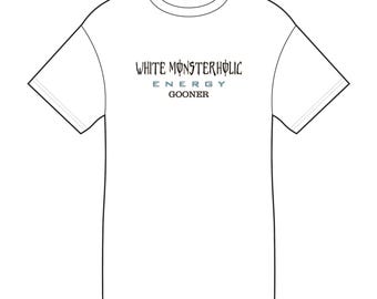 Camiseta divertida de Monsterlioc Gooner / Camiseta blanca con parodia de bebida energética / Camiseta gráfica informal para gamers y aficionados a la música