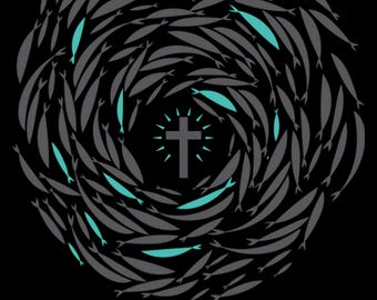 Fish with Cross, Grunge Christian Clip Art (PNG Digital Download)