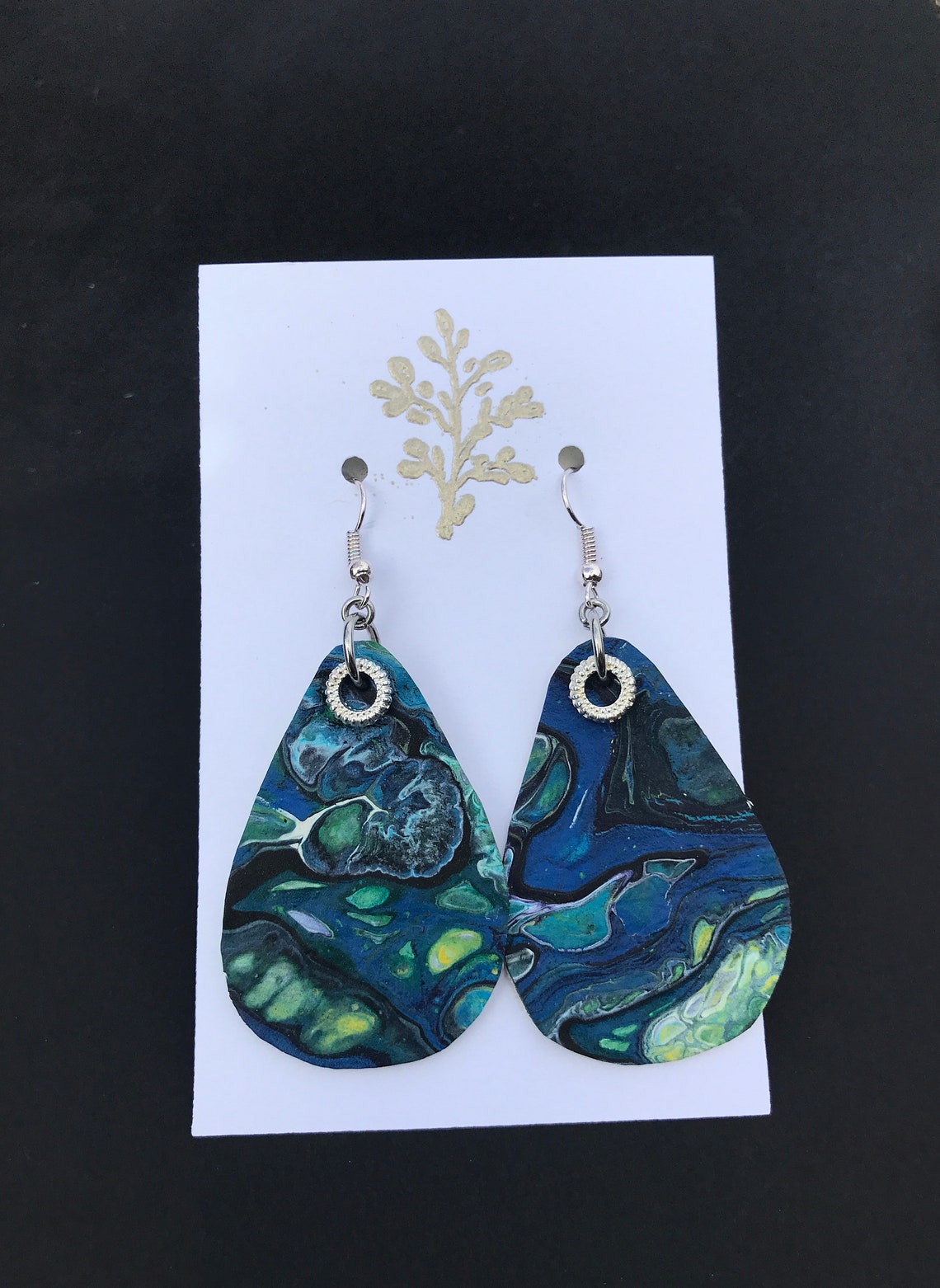 Fluid Art Painted Canvas Earrings Etsy