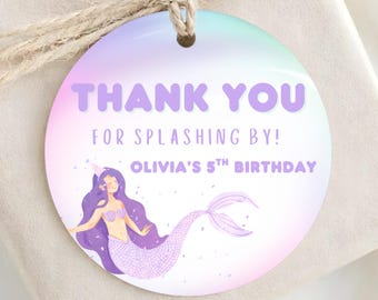 Kids Mermaid Birthday Party Favor Tags - Under the Sea Party Themed Goodie Bag Tags - Printed & Shipped