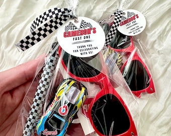 Fast One Race Car Themed Goodie Bags – Personalized Kids First Birthday Party Favors, Assembled and Ready to Gift