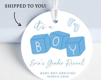 Etiquetas de recuerdo para revelar el género de un niño - Etiquetas para baby shower de niño - Impresas y enviadas