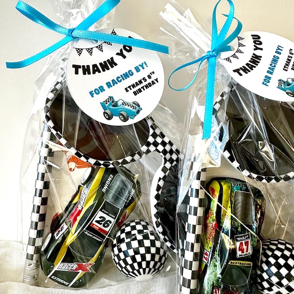 Race Car Themed Goodie Bags – Personalized Kids Birthday Party Favors, Assembled and Ready to Gift
