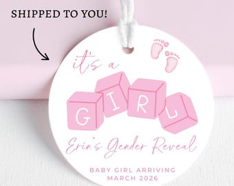 Etiquetas de recuerdo para revelar el género de la niña - Etiquetas rosas para baby shower