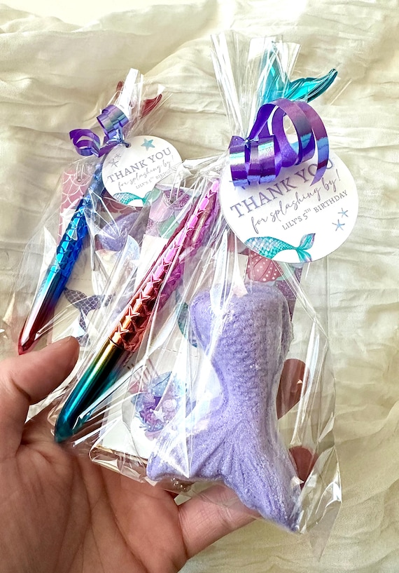 Mermaid Themed Goodie Bags – Personalized Kids Birthday Party Favors, Assembled and Ready to Gift