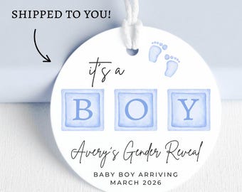 Etiquetas de recuerdo para revelar el género de un niño - Baby Shower (impresas y con envío)
