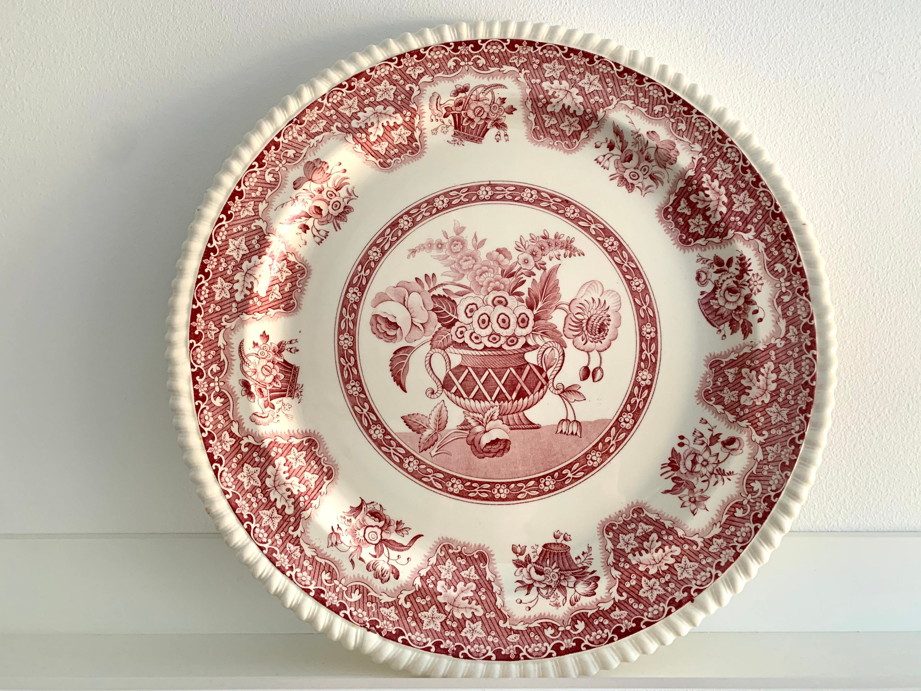 Vintage England Copeland Spode Round Pink Basket Earthenware 15 Inches ...