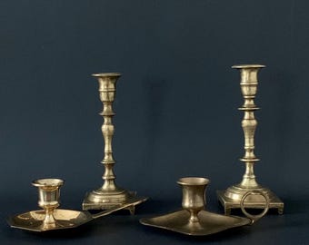 Vintage Mid-Century Modern Solid Brass Candlestick Holders Collection