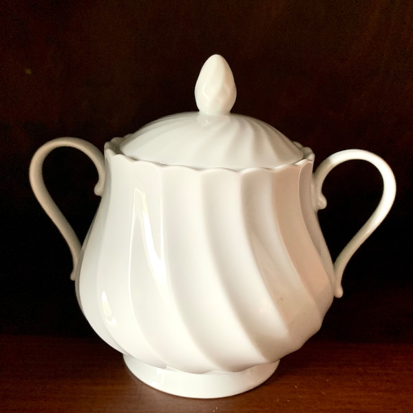 Vintage Mikasa Le Blanc Silk White Swirl Sugar Bowl & Lid