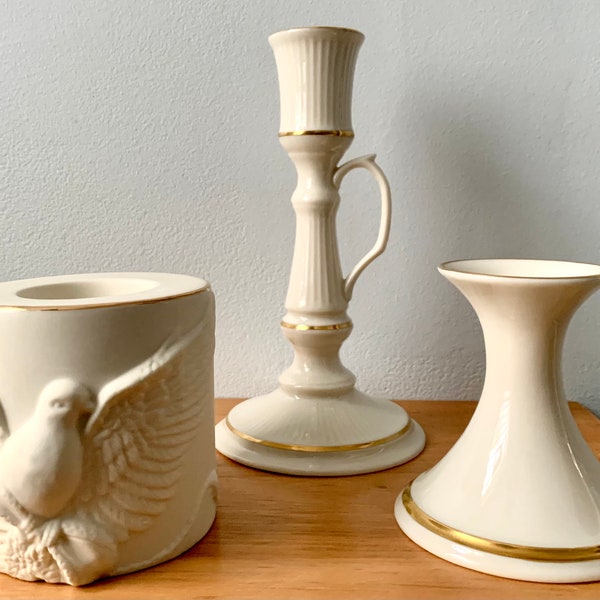 Vintage Lenox Candle Holders,Lenox Dove Tea Light,Lenox Candlestick Holder,Lenox Ceramic Candle Holders with 24K Gold Rim