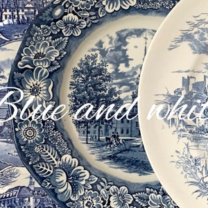 Vintage Blue and White England Dinnerware, 10” Dinner Plates, Mix and Match Blue and White Dishes