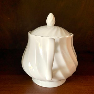 Vintage Mikasa Le Blanc Silk White Swirl Sugar Bowl & Lid image 5