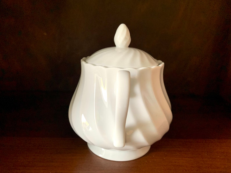 Vintage Mikasa Le Blanc Silk White Swirl Sugar Bowl & Lid image 5