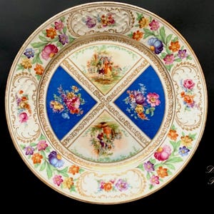 Antique Royal Dresden Art Blue (Blue Panels) Schumann Bavaria 13” Large Decorative Platter
