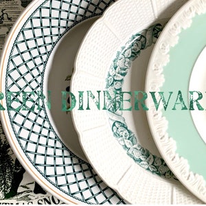 Vintage Green China 10” Dinner Plates, Wedgwood Corinthian Hampton Court Plate, Wedgwood Etruria England Plate, Villeroy & BOCH Basket Plate