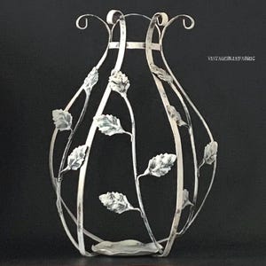 Vintage Rustic White Painted Wrought Iron Hanging Candle Holder, Metal Wall Sconce