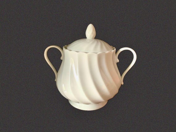 Vintage Mikasa Le Blanc Silk White Swirl Sugar Bowl & Lid