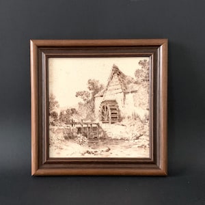 Antique 1800s Wooden Framed English Minton Picture Tile, Antique Victorian Pictorial Tile Wall Decor