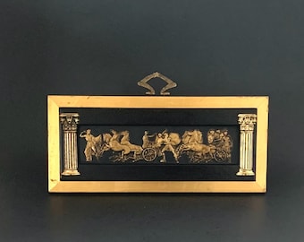 Vintage Golden Framed Neoclassical Hand Carved Gilt Relief Wall Plaque Art