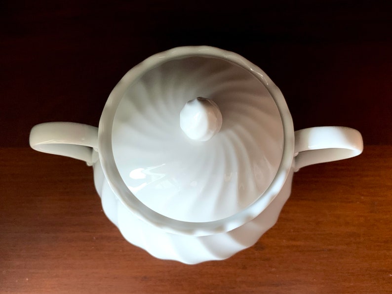 Vintage Mikasa Le Blanc Silk White Swirl Sugar Bowl & Lid image 7