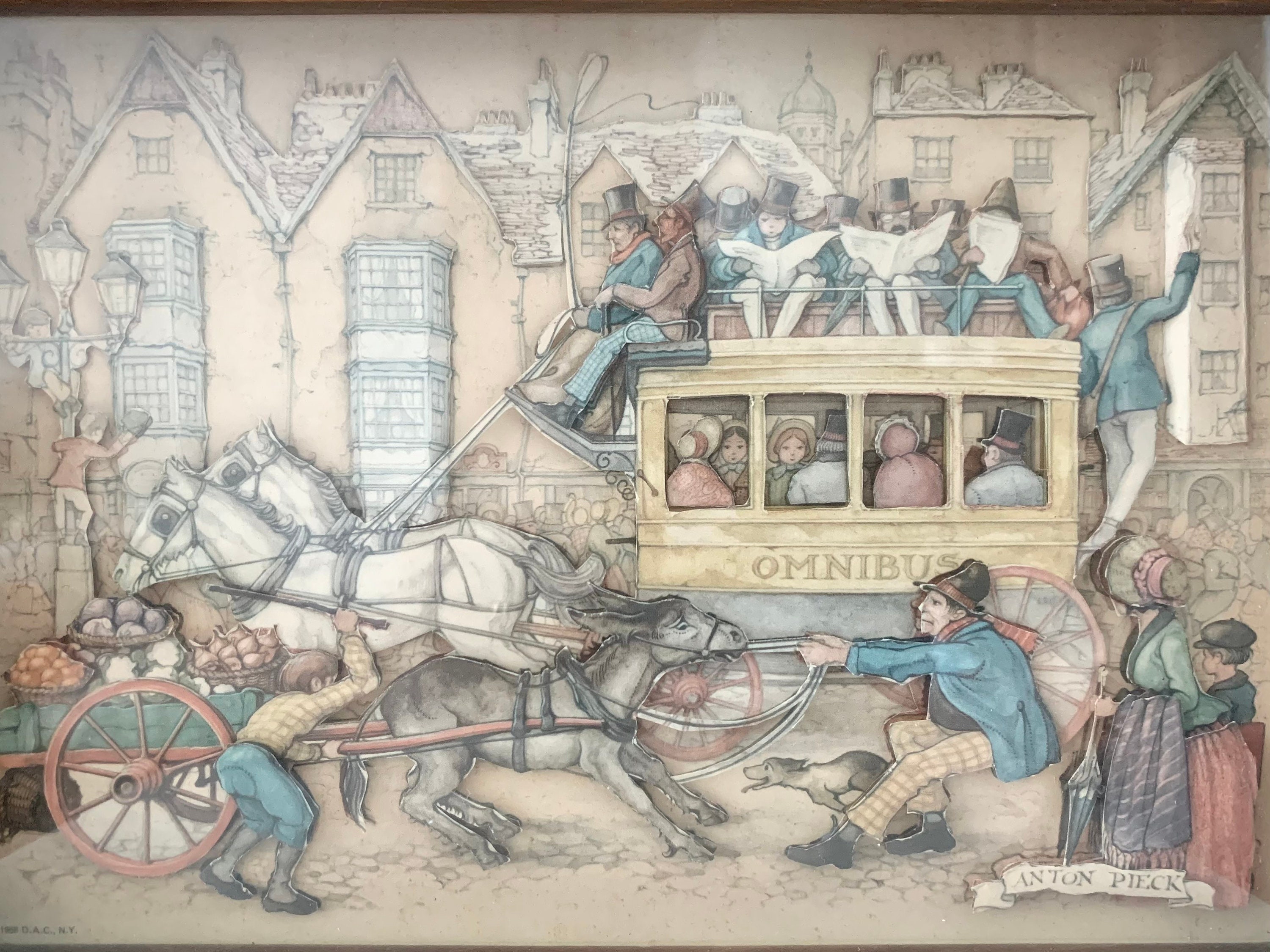 Vintage Anton Pieck 3D Diorama Shadow Box Wood Framed Art