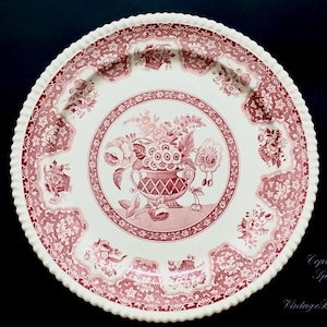 Vintage England Copeland Spode Round Pink Basket Earthenware 15 Inches Large Serving Platter