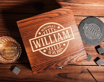 Juego de vasos de whisky personalizados con caja de madera, regalos para padrinos de boda, padrinos de boda, padres, novios y aniversarios.
