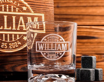 Juego de vasos de whisky personalizados con caja de madera, regalos para padrinos de boda, regalo para padrinos de boda, regalos para padres, regalos para novios, regalos de Navidad