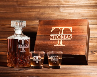 Personalized Whiskey Decanter, Custom Decanter with Wooden Gift Box, Engraved Decanter, Groomsman Gifts, Gifts for Dad, Gifts for Him