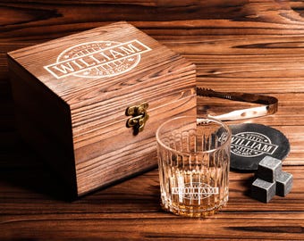 Juego de vasos de whisky personalizados con caja de madera, regalos para padrinos de boda, regalo para padrinos de boda, regalos para padres, regalos para novios, regalos de Navidad