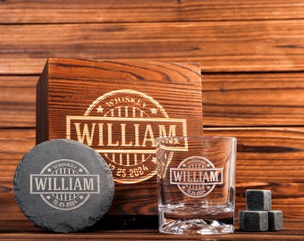Juego de vasos de whisky personalizados con caja de madera, regalos para padrinos de boda, regalo para padrinos de boda, regalos para padres, regalos para novios, regalos de Navidad