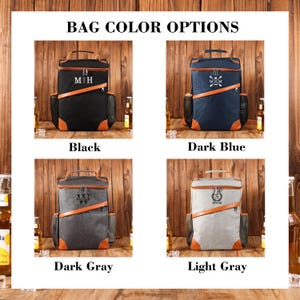 Pu&ograve; includere: Immagine che mostra quattro zaini frigo isolanti in nero, blu scuro, grigio scuro e grigio chiaro. Ogni zaino ha una maniglia superiore, tasche laterali e una patta frontale con iniziali o un logo. Il testo "BAG COLOR OPTIONS" &egrave; in alto.