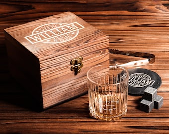 Juego de vasos de whisky personalizados con caja de madera, regalos para padrinos de boda, padrinos de boda, padres, novios y Navidad.