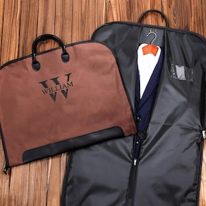 Oxford Cloth Suit Bag,Monogrammed Suit Bag,Leather Handle Garment Bag,Gift for Groomsmen,Father of Groom,Groomsmen Gift Custom Name Suit Bag