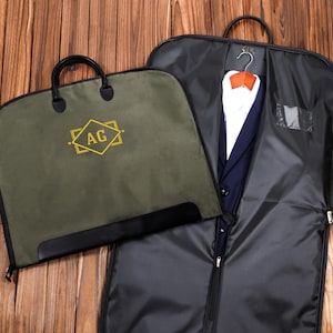 Monogrammed Suit Bag,Leather Handle Garment Bag,Gift for Groomsmen,Father of Groom,Oxford Cloth Suit Bag,Groomsmen Gift Custom Name Suit Bag