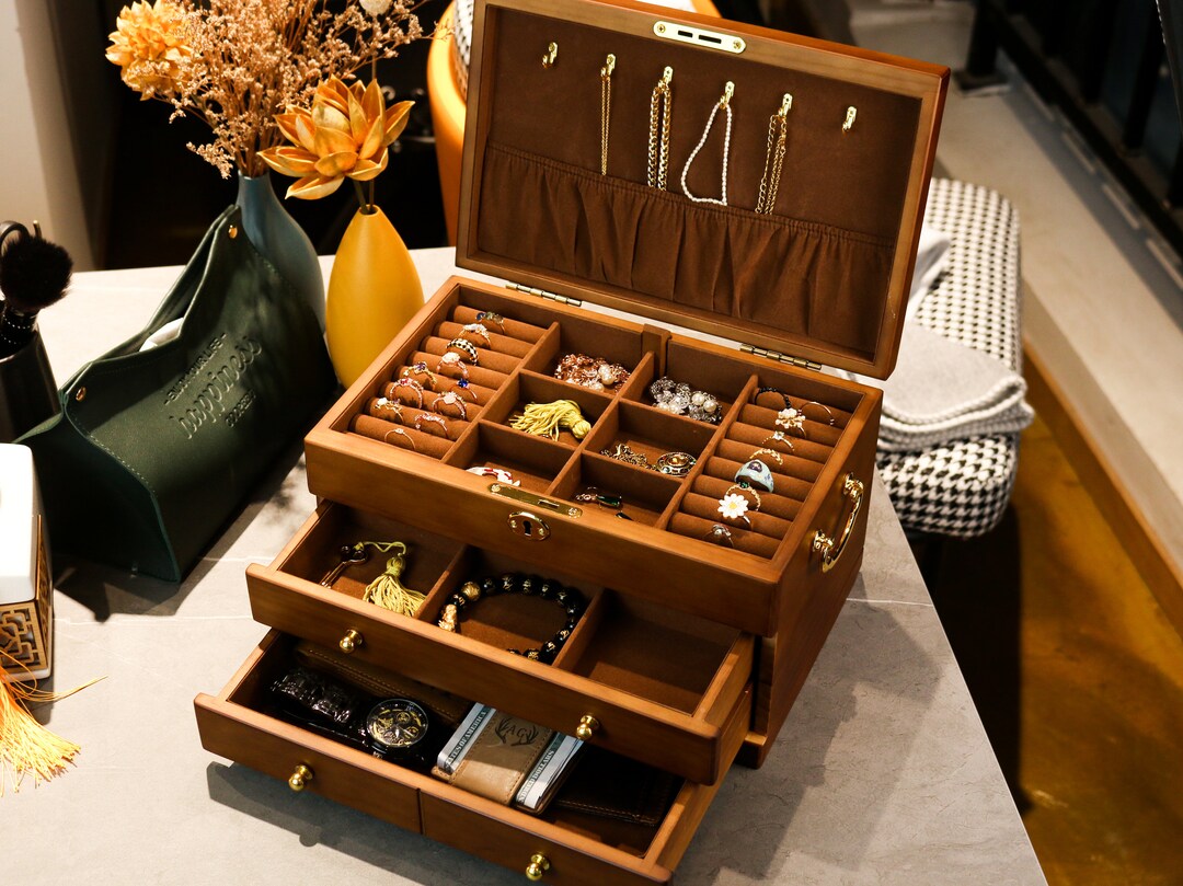 Large Retro Box, Personalized Jewelry Box, Jewelry Box, Suede Jewelry