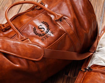 Bolsa para roupas de couro personalizada, bolsa para roupas de mão à prova d'água para viagens de negócios, capa de couro para terno masculino, presente para padrinho de casamento