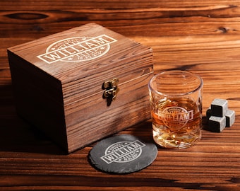 Juego de vasos de whisky personalizados con caja de madera, regalos para padrinos de boda, padrinos de boda, padres, novios y Navidad.