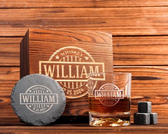 Juego de vasos de whisky personalizados con caja de madera, regalos para padrinos de boda, padrinos de boda, padres, novios y Navidad.