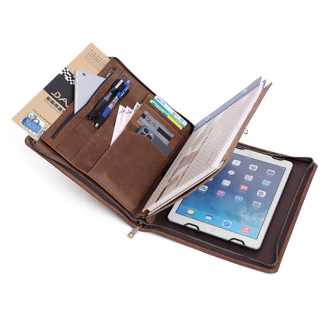 Vegetable tanned Leather iPad organizer case for iPad / A5 Etsy