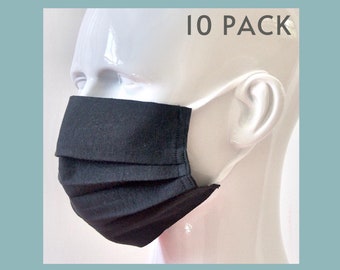 10 Pack - Three Layer Cotton Reusable Mask (Bacterial Filter Level above 95%) UK (Washable) Black