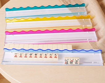 Juego de atril y empujador de mahjong transparentes y coloridos, diseño magnético, juego completo de 4 piezas, accesorios para mahjong americano