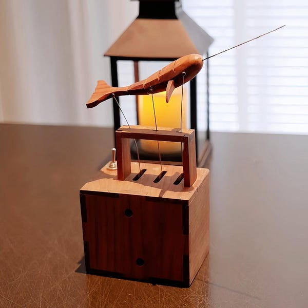 Handmade Wooden Whale Automaton Music Box: Creative Home Decor