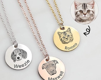 Custom Pet Portrait Necklace: Engraved Dog Cat Photo Keepsake
