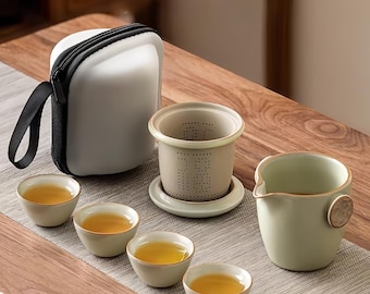 Ru Kiln Dragon Glaze Tea Set | Portable Kung Fu Travel Set