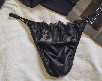 String de luxe pour hommes en satin avec dentelle