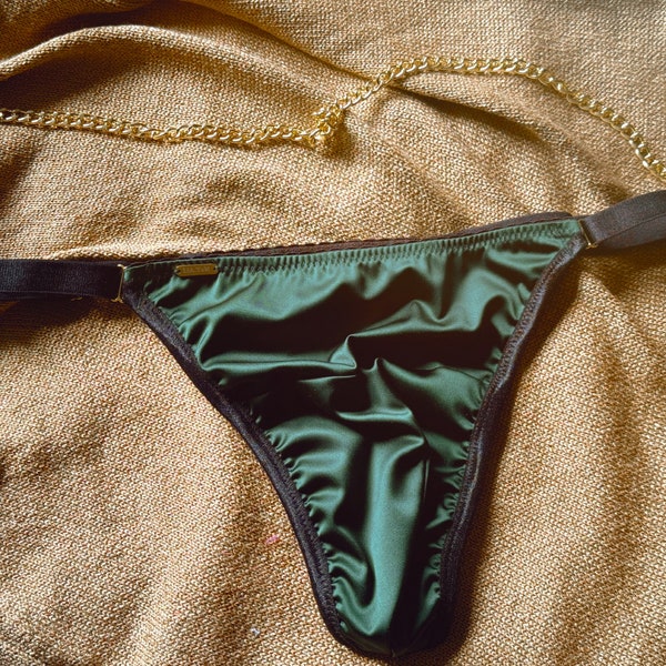 Men Luxury green& black satin  thong