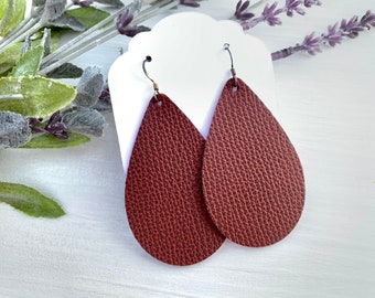 Brown Leather Teardrop Earrings, Genuine Leather Earrings, Lightweight Earrings, Fall Earrings, Birthday Gift For Friend